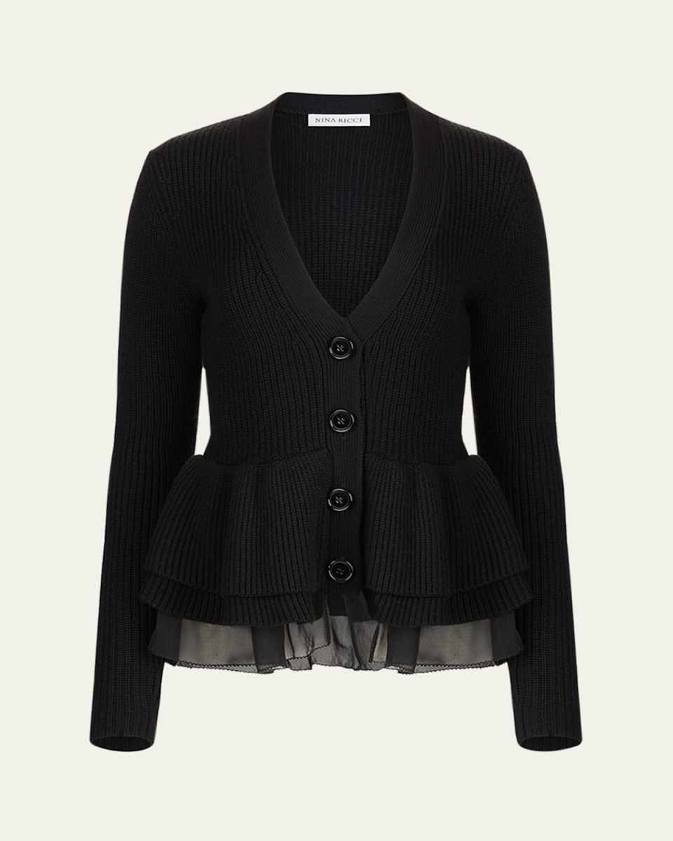 Layered Ruffle V-Neck Cardigan